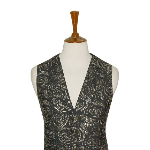 Mens 46R Black Gold Jacquard Swirl Pattern Vest Waistcoat Wedding Party Formal - Picture 3 of 8